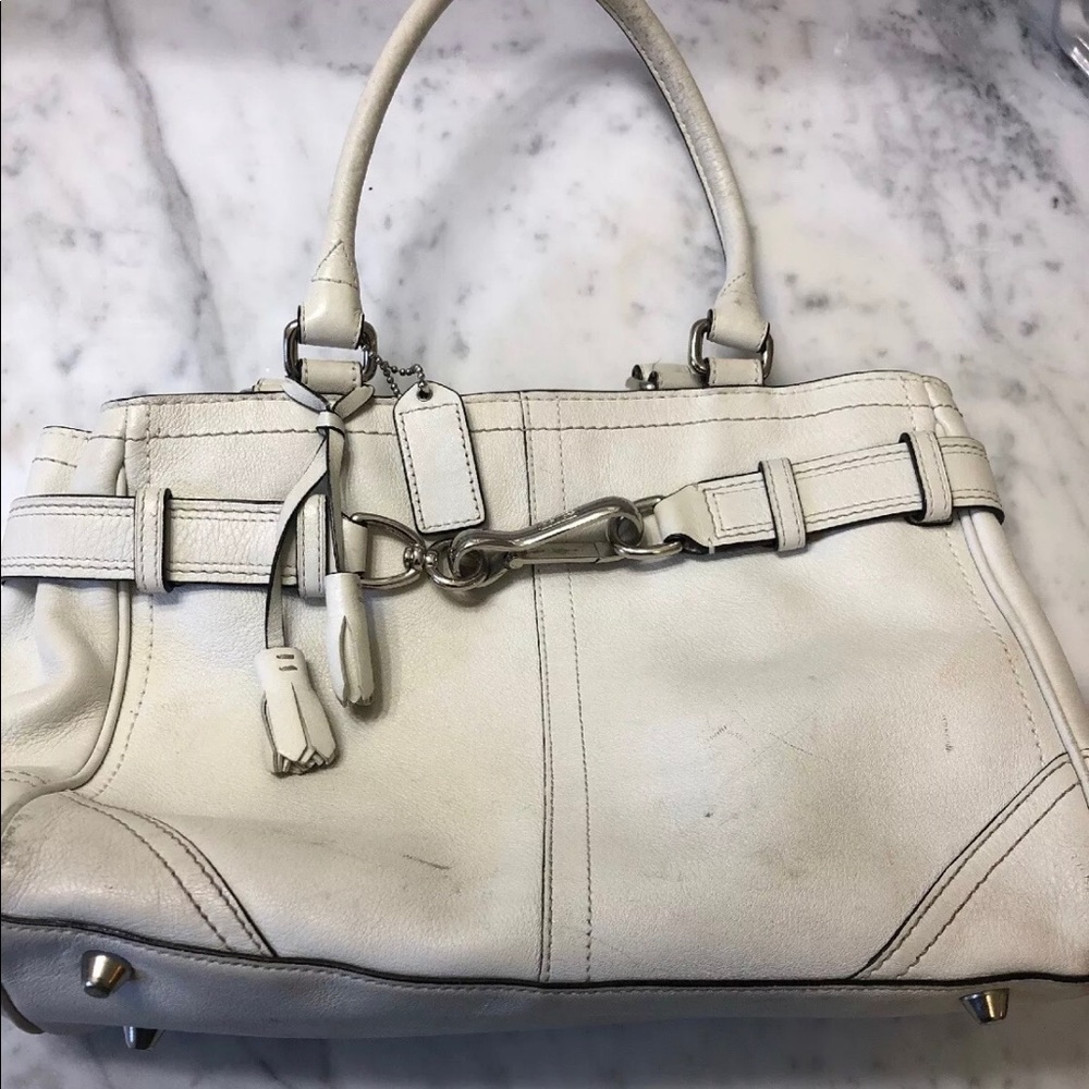 White leather Coach handbag